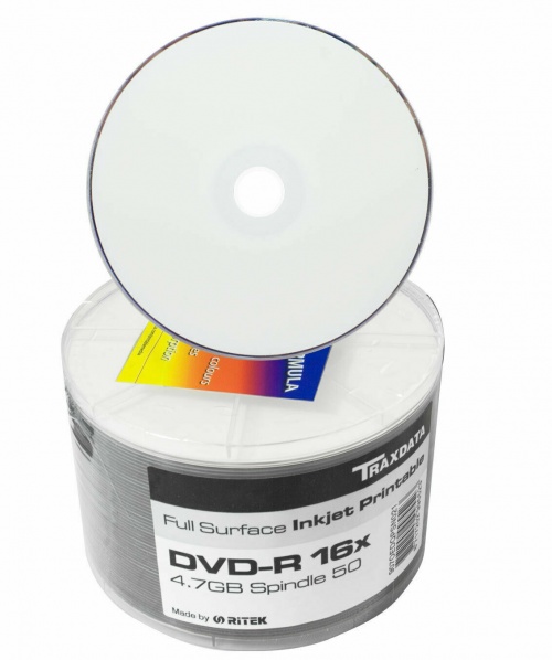 Traxdata Ritek 16x DVD-R White Full Face Printable 50 Pack